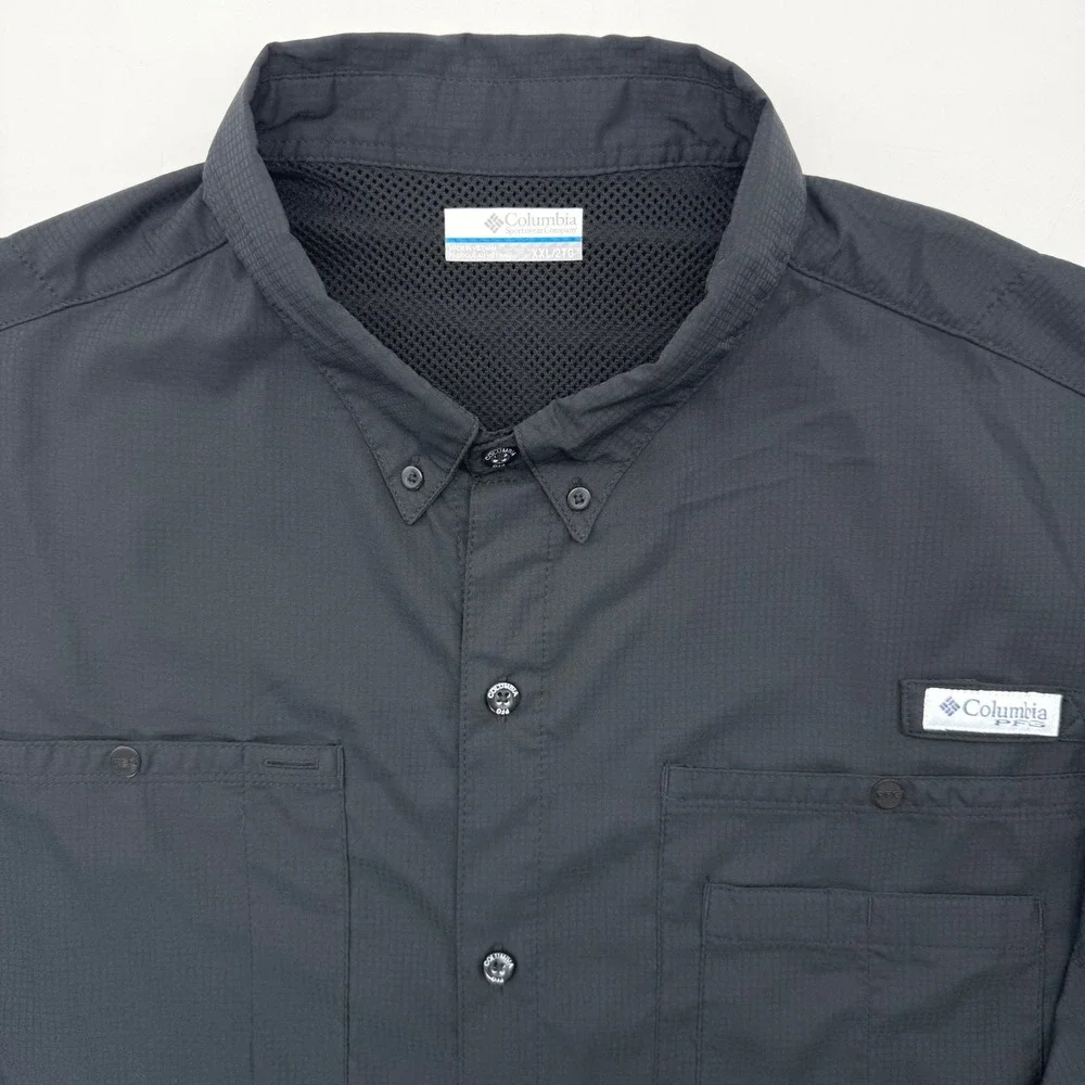 Columbia Fishing Shirt Men XXL Black Silver Ridge Lite PFG XM7101 Ripstop Short